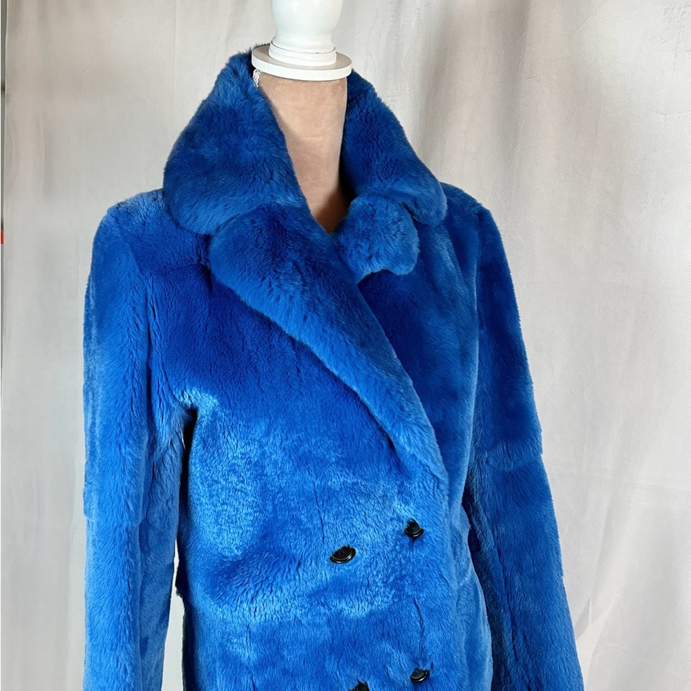 Maje Fur Coat Blue Rabit Fur Coat, Size Small, Woman Size 2-4